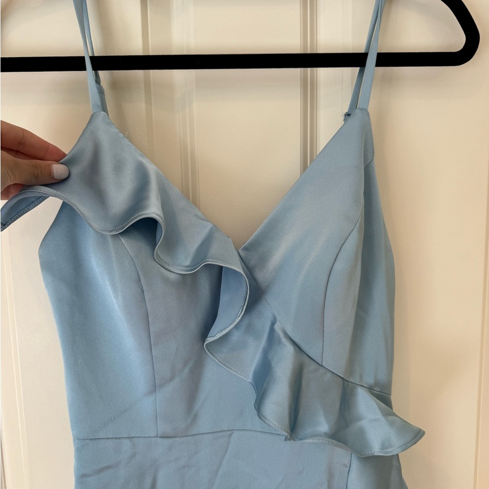 Blue Asymmetrical Ruffled High-Low Gown - Picture 3 of 5